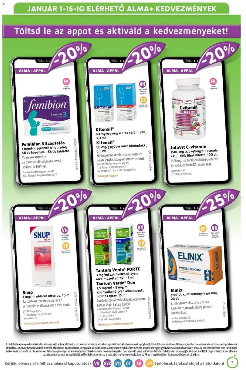 Alma Gyógyszertárak Alma újság érvényessége 2026.01.31-ig 3 oldal