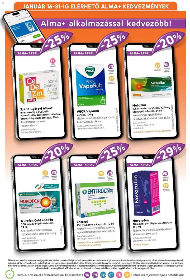 Alma Gyógyszertárak Alma újság érvényessége 2026.01.31-ig 4 oldal