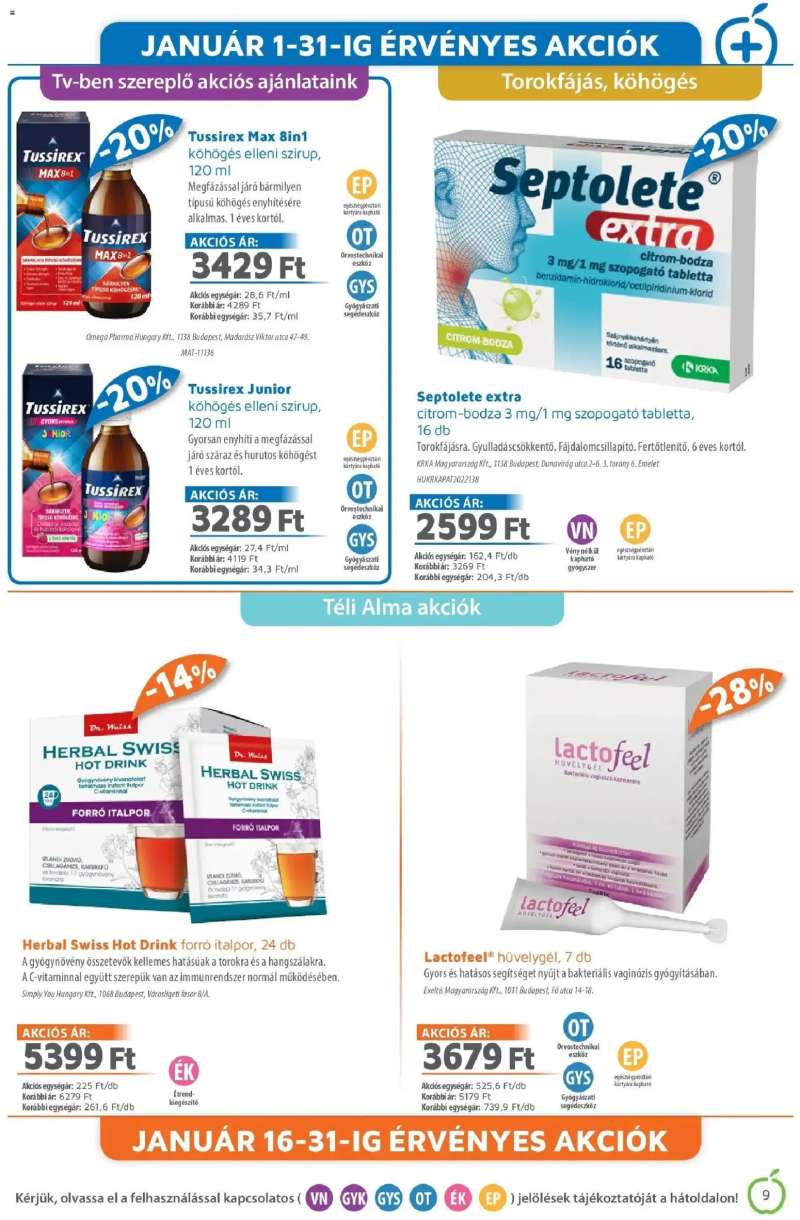 Alma Gyógyszertárak Alma újság érvényessége 2026.01.31-ig 9 oldal