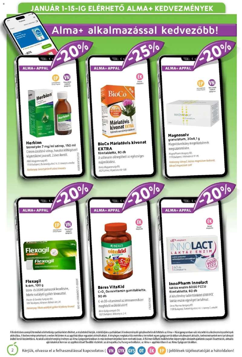 Alma Gyógyszertárak Akciós újság Alma Gyógyszertárak 2 oldal
