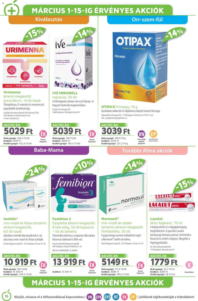 Alma Gyógyszertárak Alma Gyógyszertárak akciós újság 16 oldal