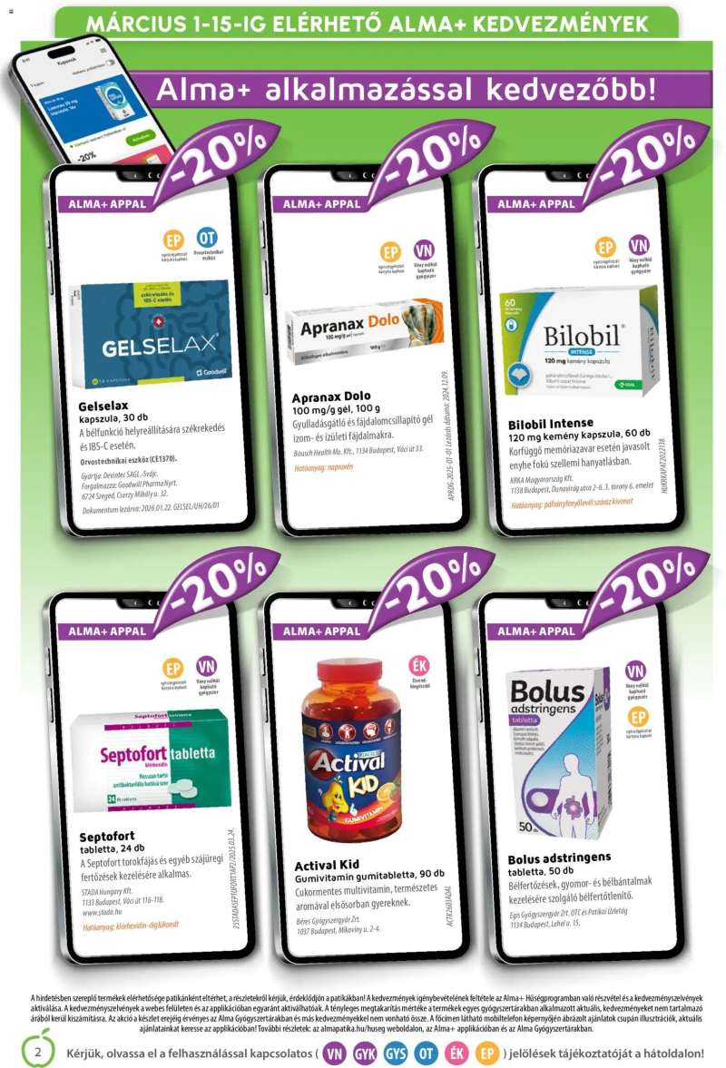 Alma Gyógyszertárak Alma Gyógyszertárak akciós újság 2 oldal