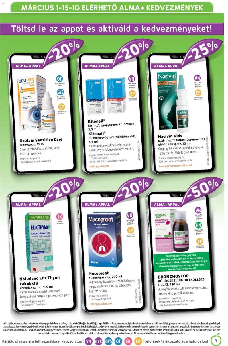 Alma Gyógyszertárak Alma Gyógyszertárak akciós újság 3 oldal