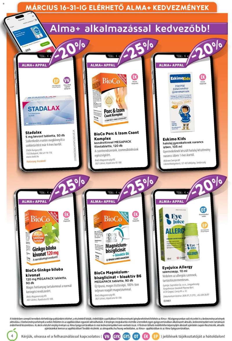 Alma Gyógyszertárak Alma Gyógyszertárak akciós újság 4 oldal