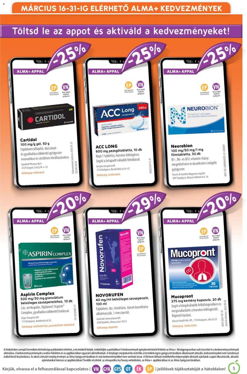 Alma Gyógyszertárak Alma Gyógyszertárak akciós újság 5 oldal