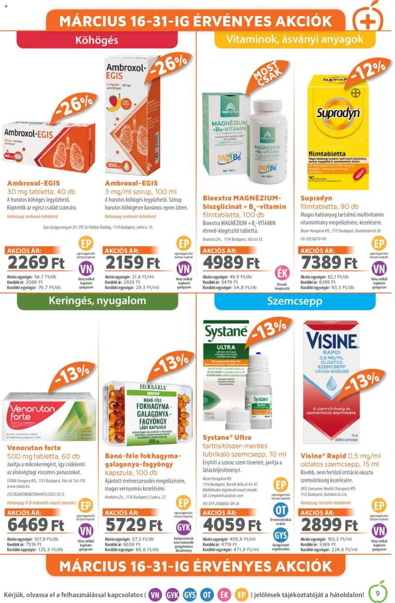 Alma Gyógyszertárak Alma Gyógyszertárak akciós újság 9 oldal
