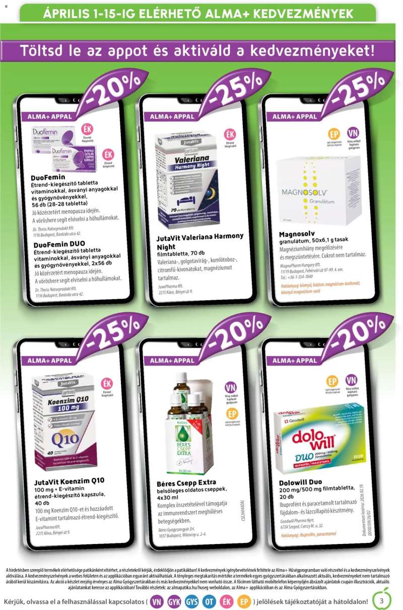 Alma Gyógyszertárak Alma Gyógyszertárak akciós újság 3 oldal