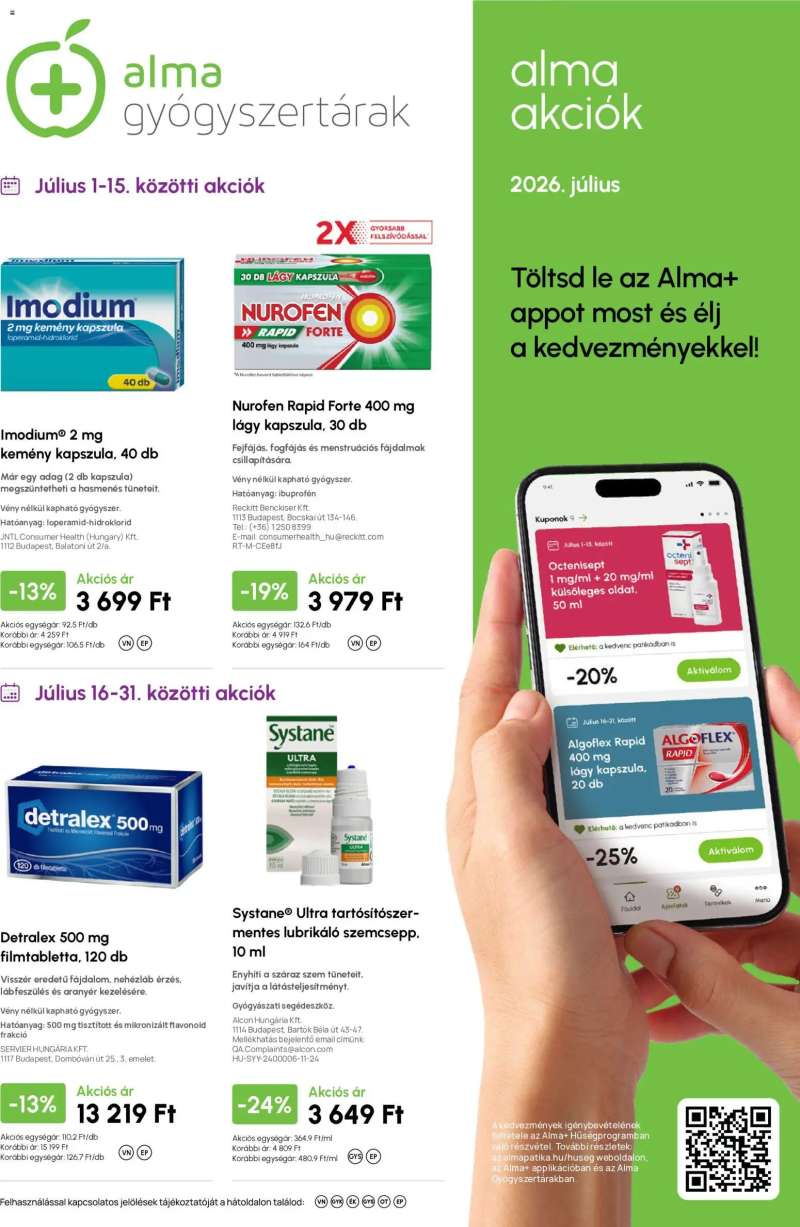 Alma Gyógyszertárak Alma Gyógyszertárak akciós újság 1 oldal
