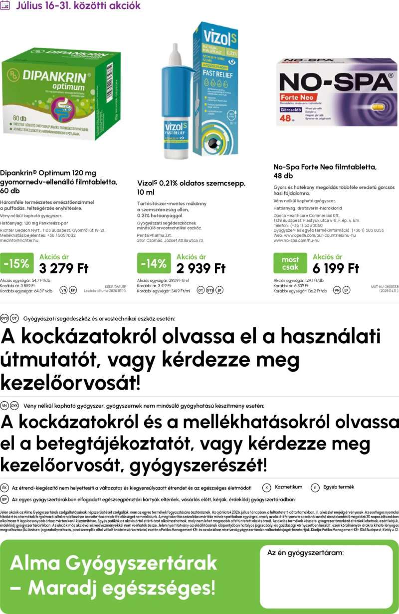 Alma Gyógyszertárak Alma Gyógyszertárak akciós újság 20 oldal