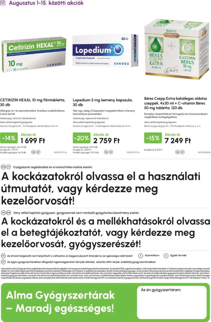 Alma Gyógyszertárak Alma Gyógyszertárak akciós újság 20 oldal