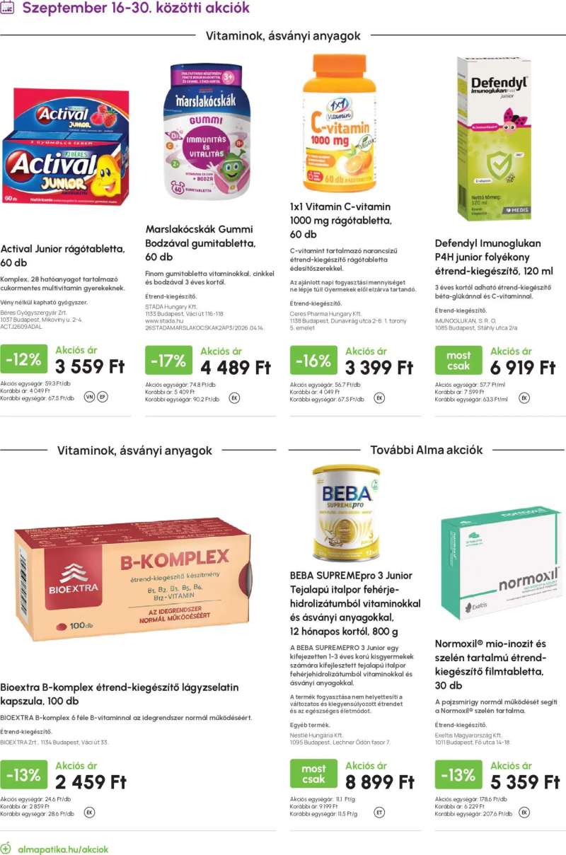 Alma Gyógyszertárak Alma Gyógyszertárak akciós újság 18 oldal