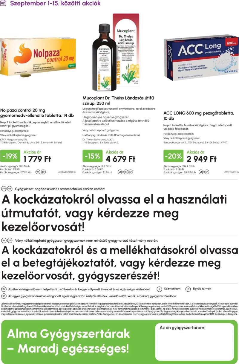 Alma Gyógyszertárak Alma Gyógyszertárak akciós újság 20 oldal