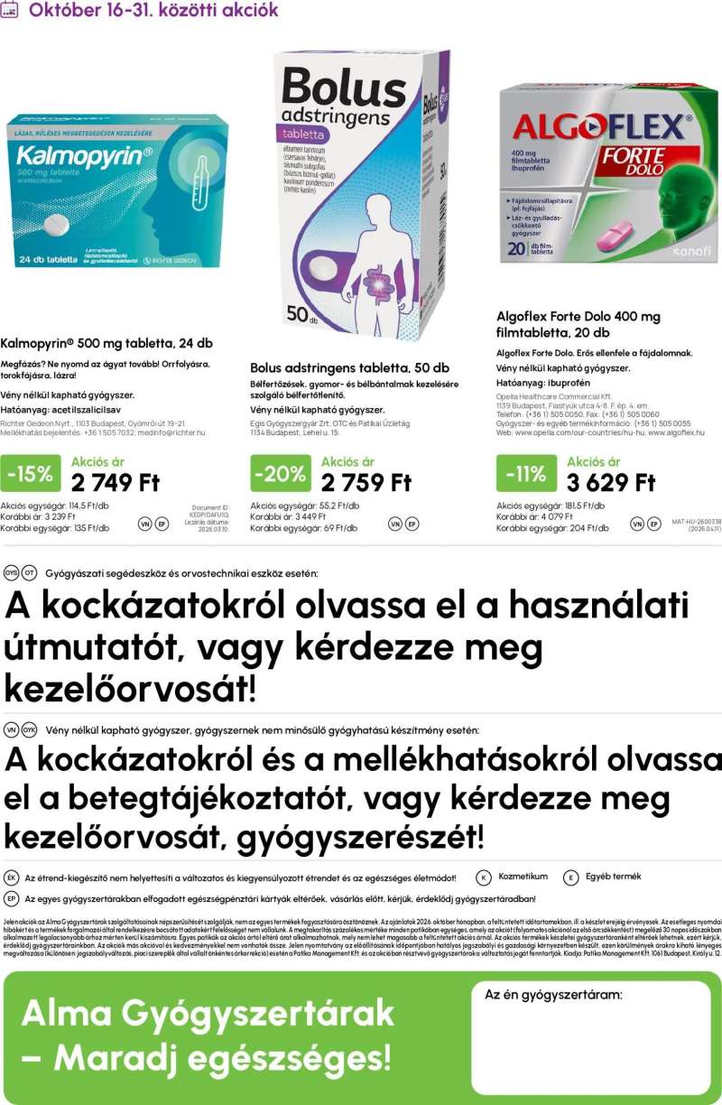 Alma Gyógyszertárak Alma Gyógyszertárak akciós újság 20 oldal
