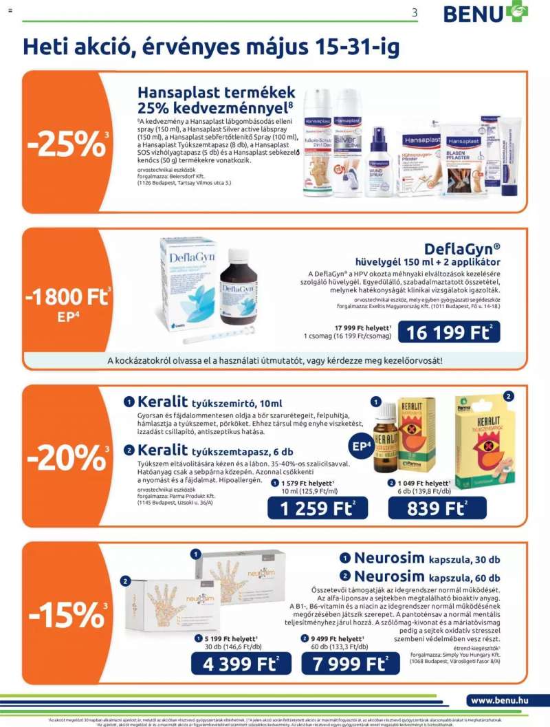 BENU Gyógyszertárak Akciós Újság BENU Gyógyszertárak 3 oldal