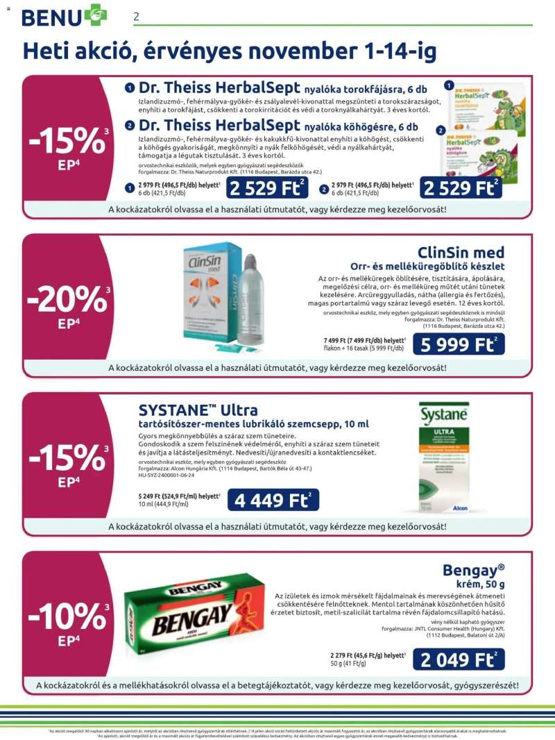 BENU Gyógyszertárak Akciós újság BENU Gyógyszertárak 2 oldal
