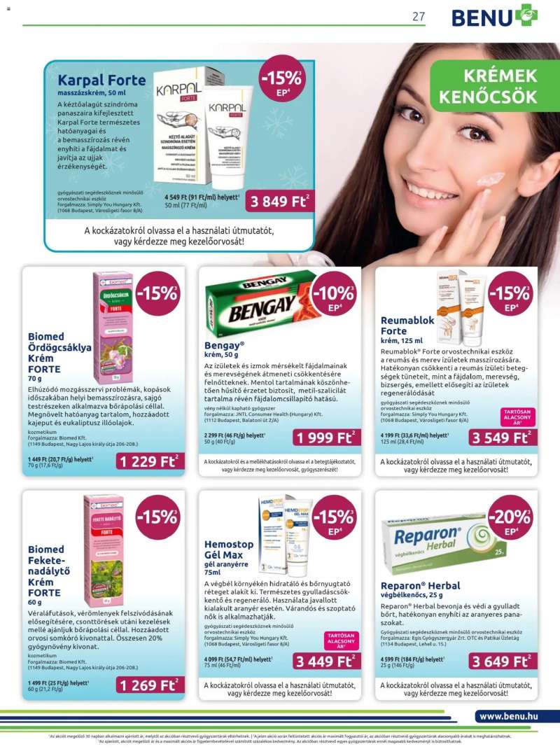 BENU Gyógyszertárak Akciós újság BENU Gyógyszertárak 27 oldal