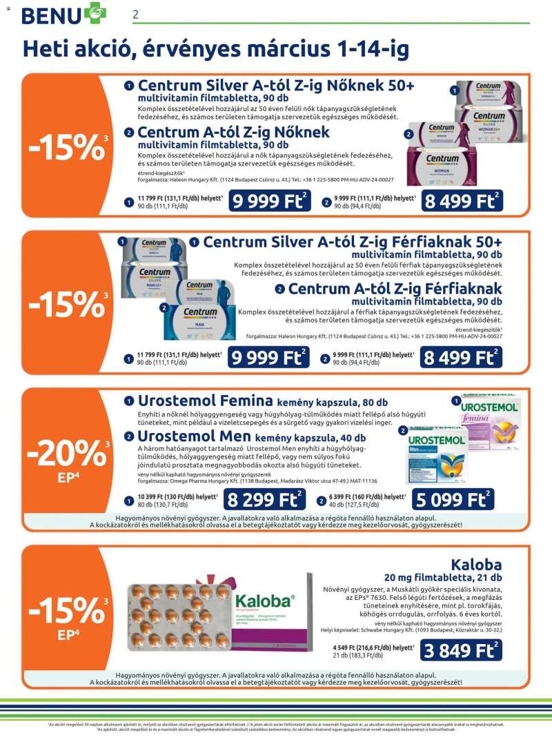 BENU Gyógyszertárak BENU Gyógyszertárak akciós újság 2 oldal
