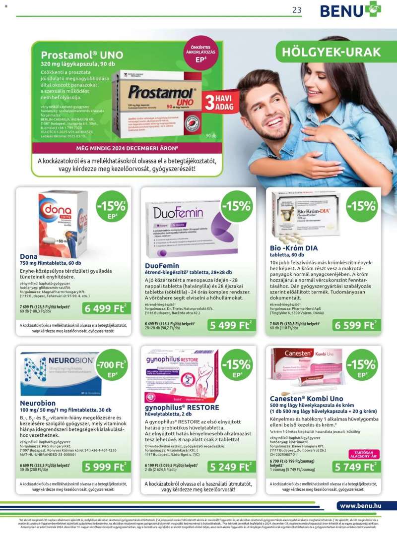 BENU Gyógyszertárak BENU Gyógyszertárak akciós újság 23 oldal