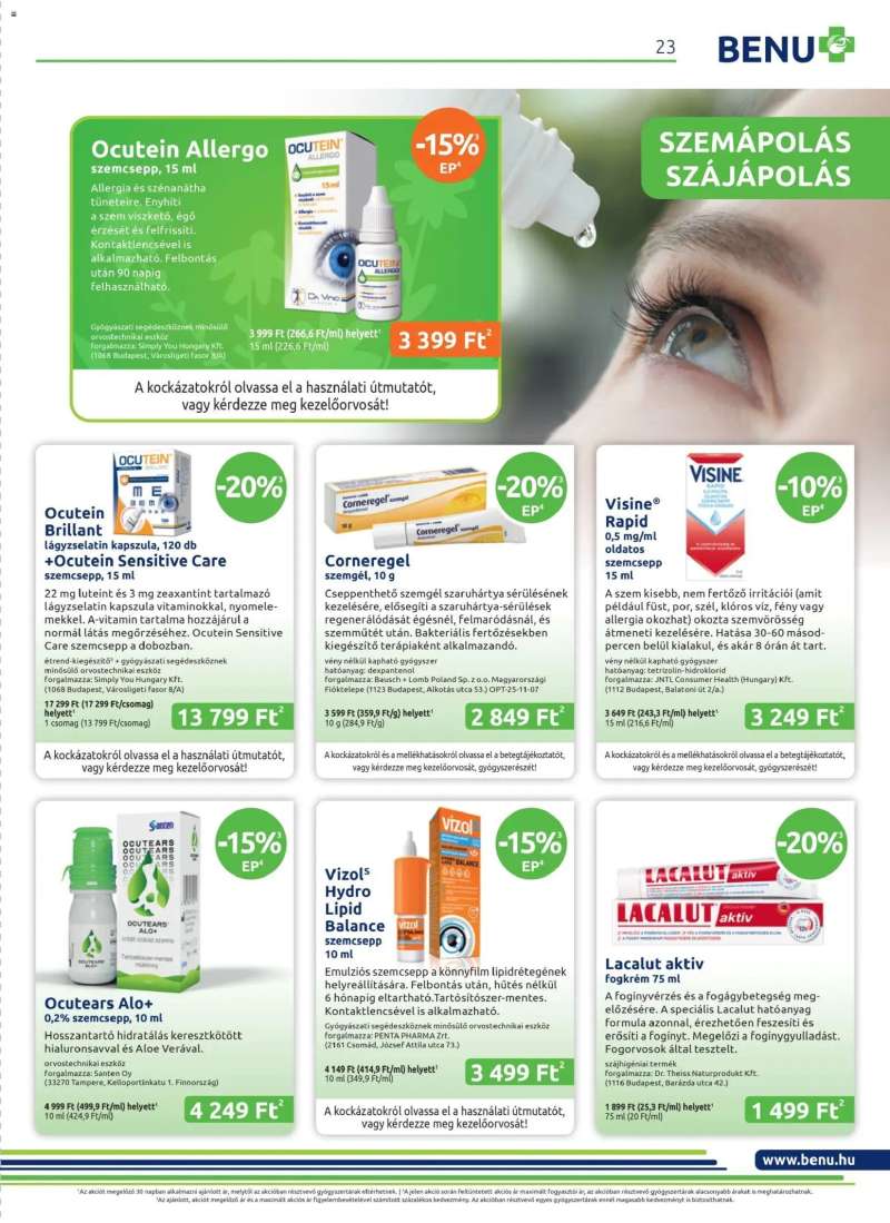BENU Gyógyszertárak BENU Gyógyszertárak akciós újság 23 oldal