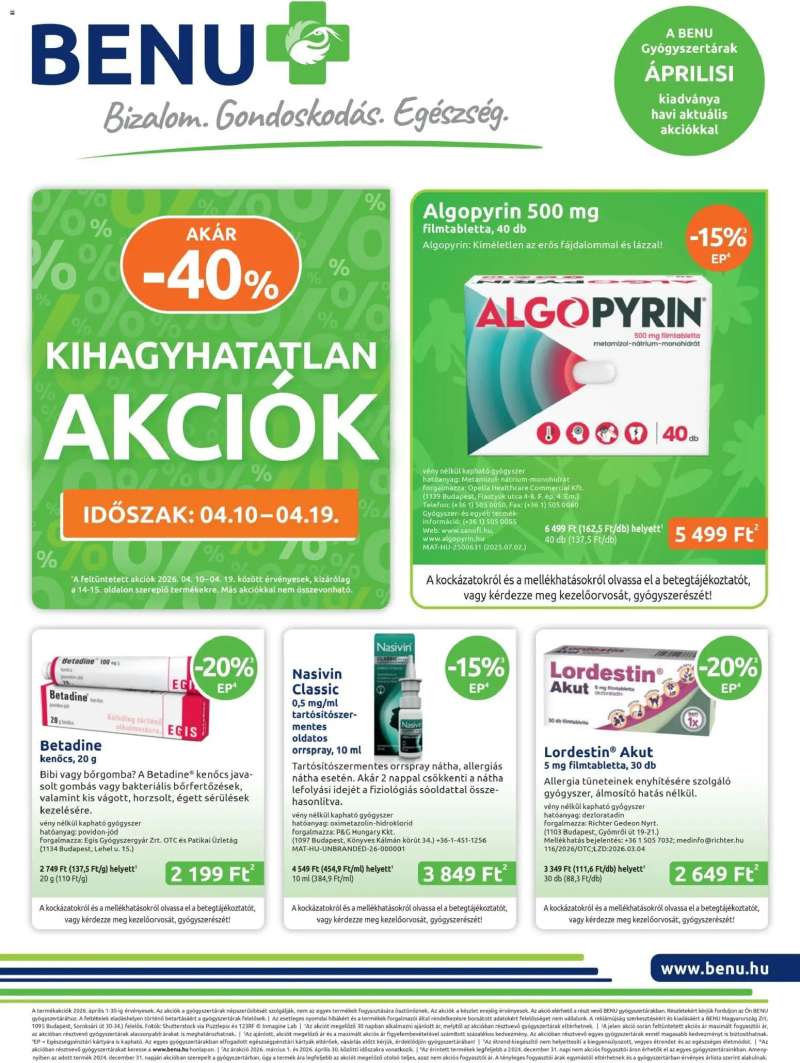 BENU Gyógyszertárak BENU Gyógyszertárak akciós újság 1 oldal