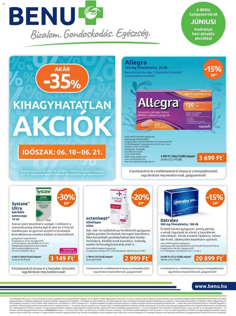 BENU Gyógyszertárak BENU Gyógyszertárak akciós újság 1 oldal