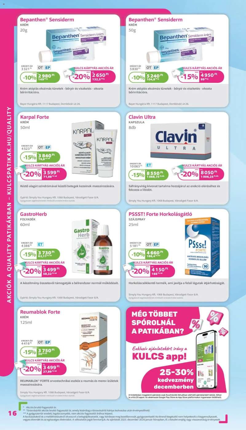 Kulcs Patika Akciós újság Kulcs Patika 16 oldal