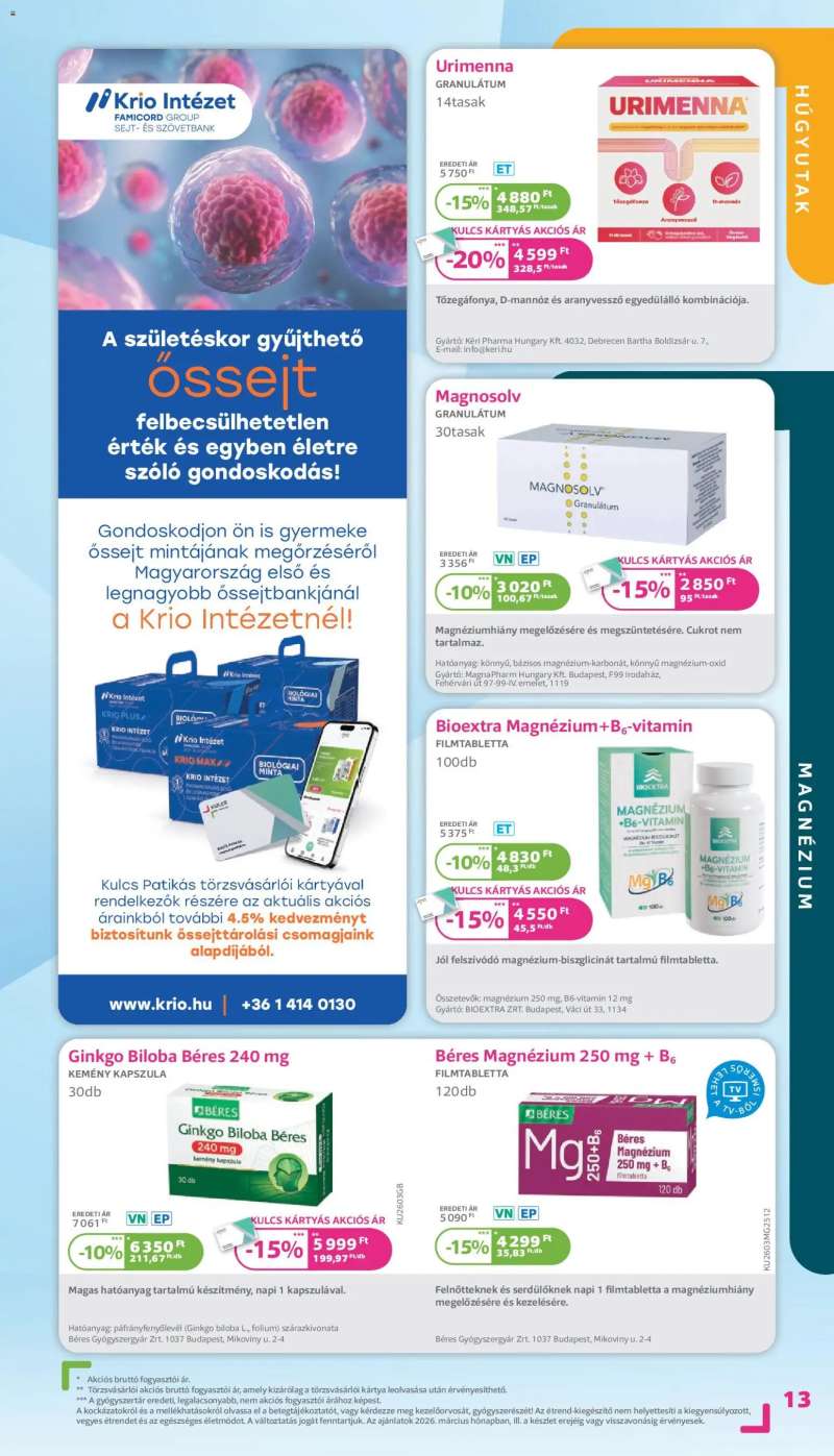 Kulcs Patika Kulcs Patika akciós újság 13 oldal