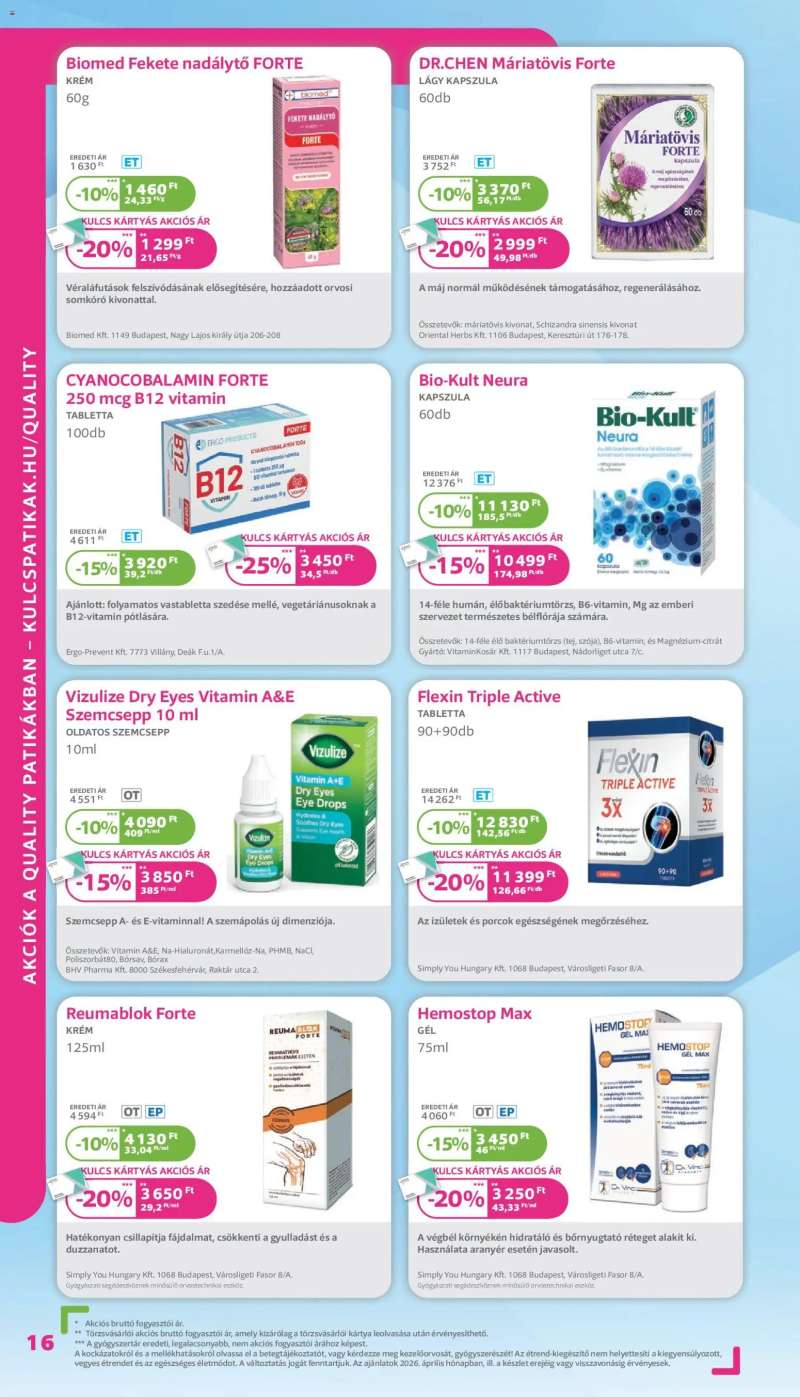 Kulcs Patika Kulcs Patika akciós újság 16 oldal