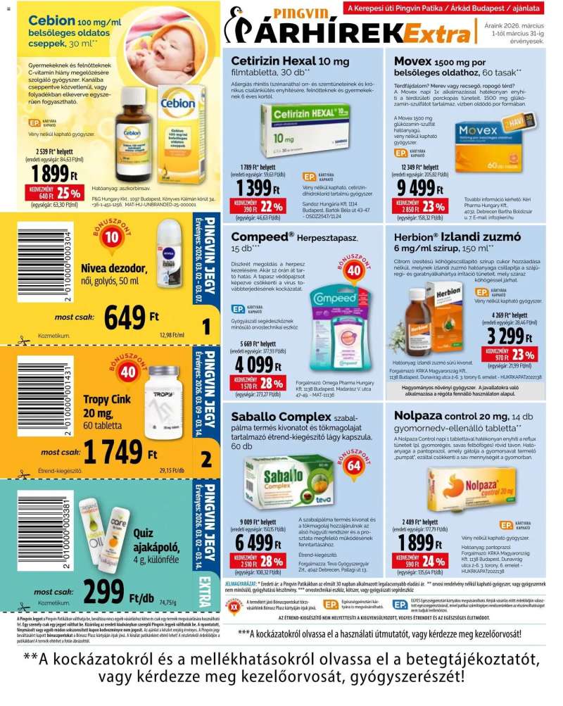 Pingvin Patika Pingvin Patika Pingvin Árhírek Extra 4 oldal