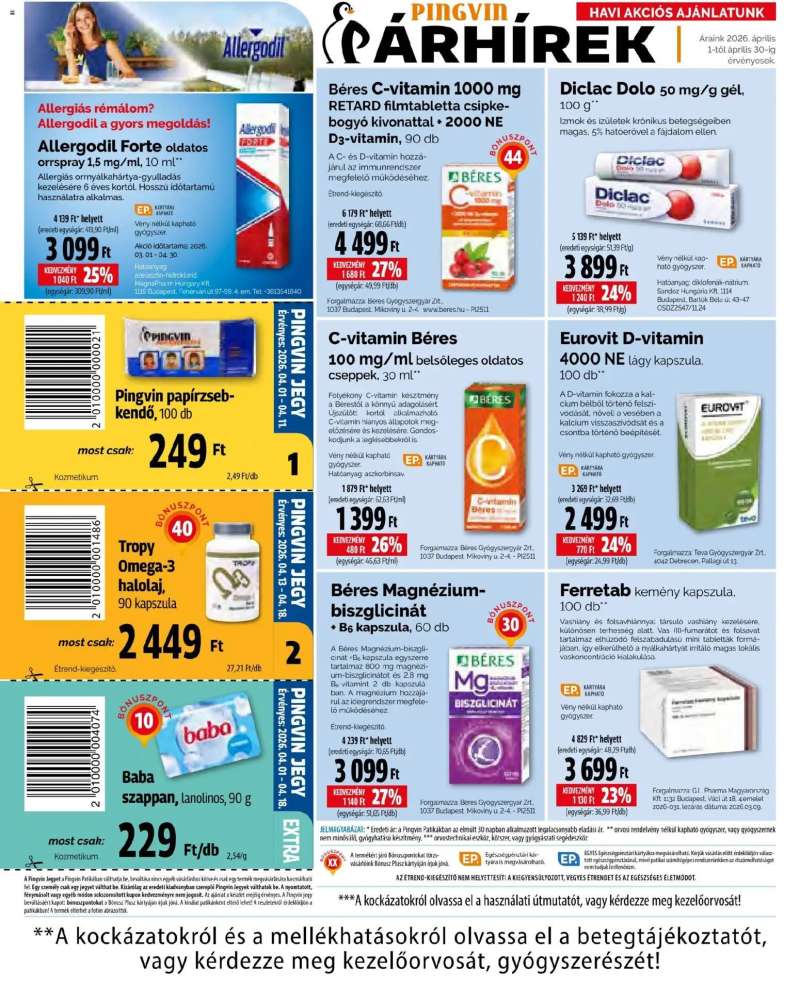 Pingvin Patika Pingvin Patika akciós újság 4 oldal