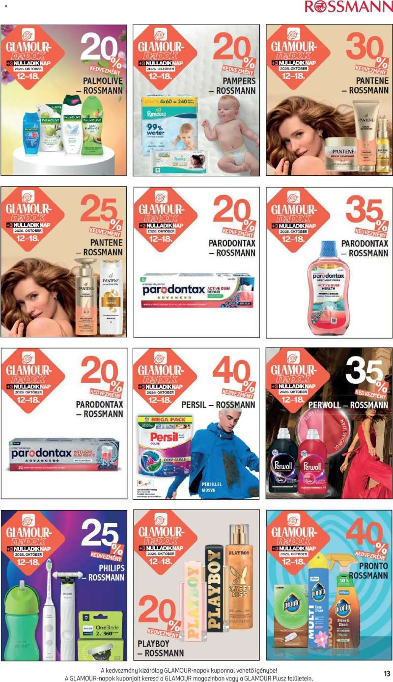 Rossmann Rossmann akciós újság Glamour-napok 13 oldal