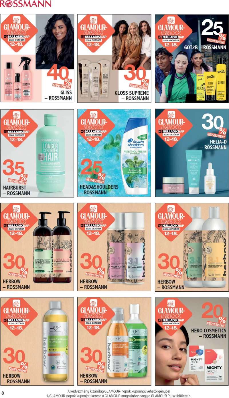 Rossmann Rossmann akciós újság Glamour-napok 8 oldal