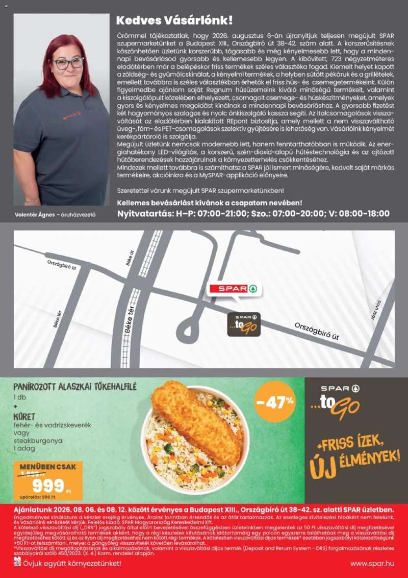Spar Spar Bp. XIII. Országbíró út üzlet újranyitás 4 oldal