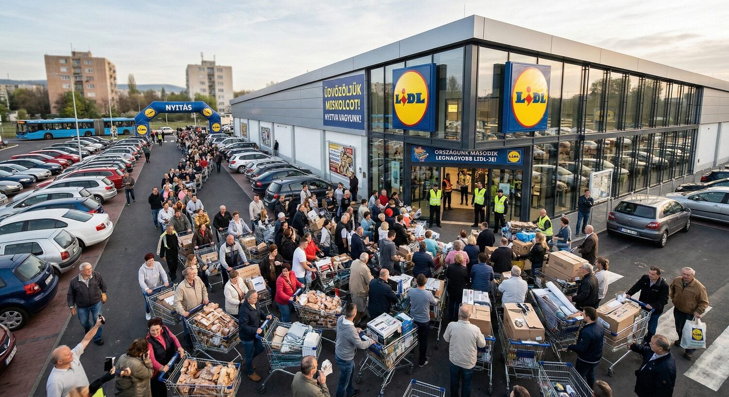 Videón a valóságos ostrom: Megnyílt az ország egyik legnagyobb Lidl áruháza